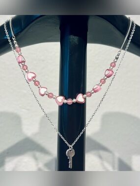 Icing Pink Heart Bead Layered Necklace